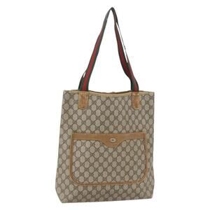 GUCCI GG Supreme Web Sherry Line Tote Bag PVC Beige 40 02 003 Auth 160283